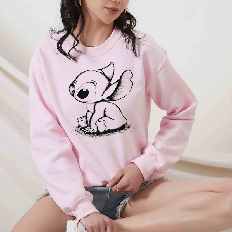 Disney Stitch Sketch Portrait Sweatshirt, Cute Lilo and Stitch Hoodie, Disney Matching Shirt, Disneyland Family Sweatshirt, Disney World Tee