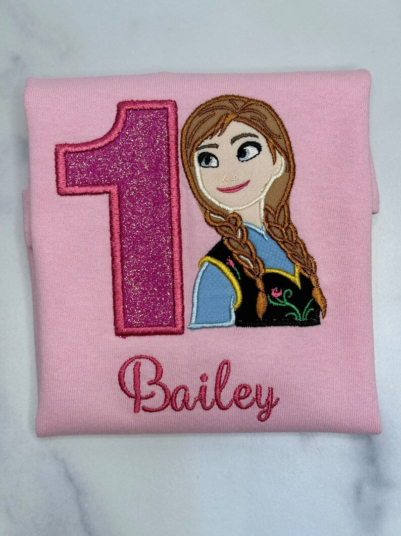 Snow Princess Embroidered Applique Birthday Shirts 1-9 year