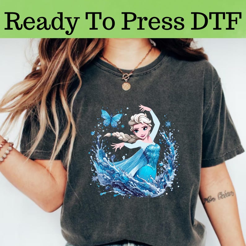 Disney Frozen Elsa DTF, Watercolor Transfer, And Anna Shirt, product image 1
