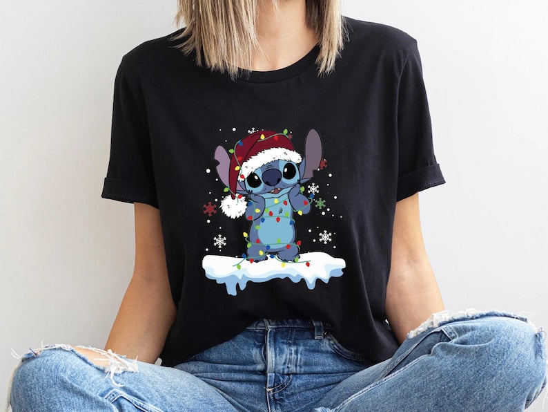 Disney Lilo and Stitch Christmas Lights Shirt, Santa Snow product image 1