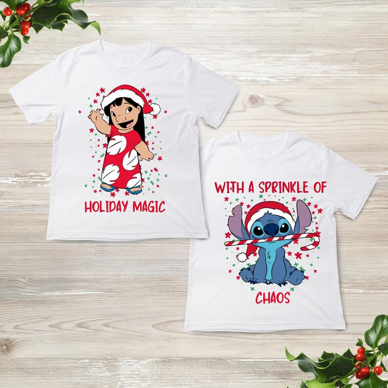 Stitch and Lilo Christmas Shirt: Holiday Magic Matching product image 2