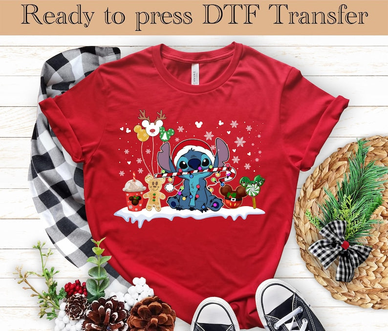 Lilo And Stitch DTF Transfer,Lilo And Stitch Christmas Ready To Press, Stitch Dtf, Disney Christmas Shirt, Christmas Transfer,Christmas Gift