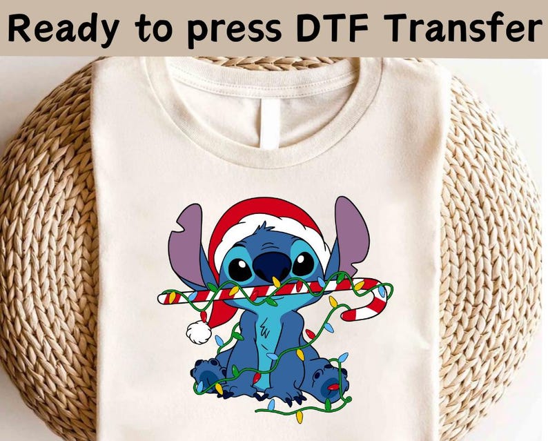 Disney Lilo And Stitch Christmas DTF Transfer, Shirt, Party product image 1