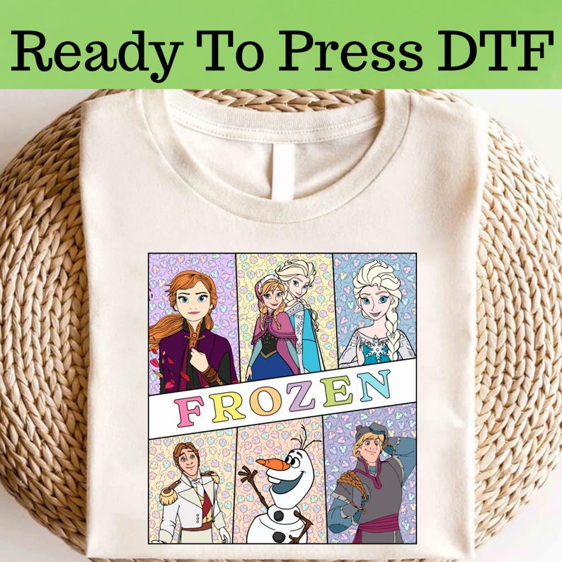 Disney Frozen Characters DTF, Disney Frozen Olaf DTF Transfer, Disney Frozen Elsa And Anna DTF, Disney Frozen Shirt, Frozen Shirt