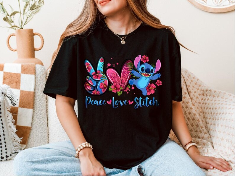 Peace Love Stitch Shirt, Disney Floral T-Shirt, Lilo and product image 4