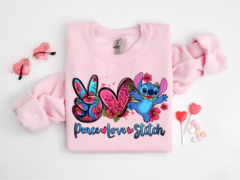 Peace Love Stitch Shirt, Disney Floral T-Shirt, Lilo and product image 2