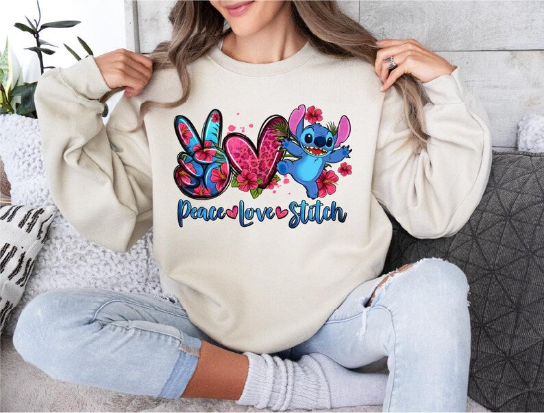 Peace Love Stitch Shirt, Disney Floral T-Shirt, Lilo and product image 3