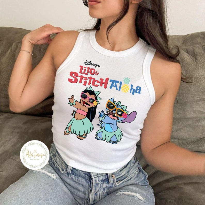 Retro Lilo and Stitch Hawaii Aloha Baby Tee Crop Tank product image 3