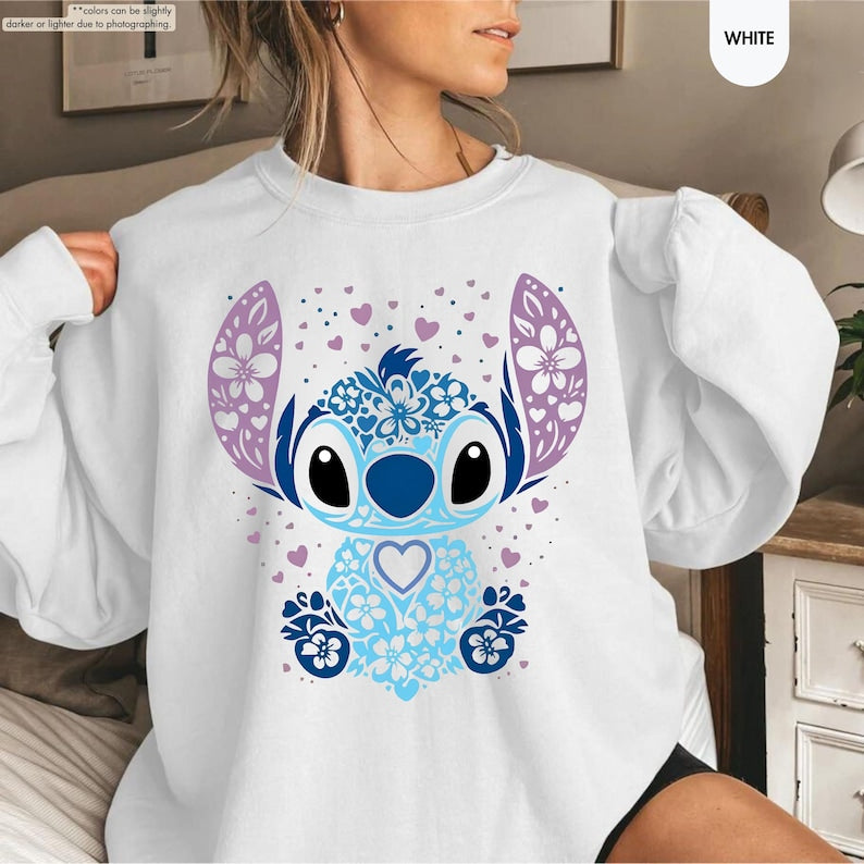 Stitch Floral T-Shirt, Cute Blue Alien Shirt for Disney product image 4