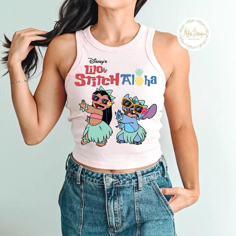 Retro Lilo and Stitch Hawaii Aloha Baby Tee Crop Tank product image 2