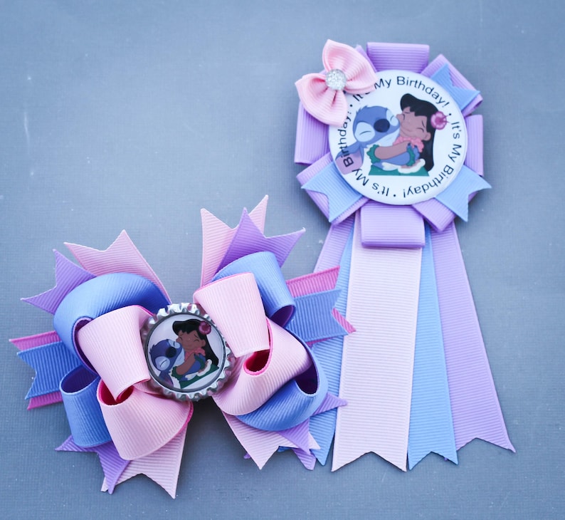 Lilo and Stitch Birthday Bow and Pin Set, Lilo and Stitch Bow, Lilo and Stitch Party, Lilo and Stitch Birthday, Lilo and Stitch Birthday Pin