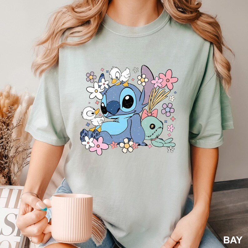 Stitch Floral Shirt, Comfort Colors Disney Lilo and Holiday product image 2