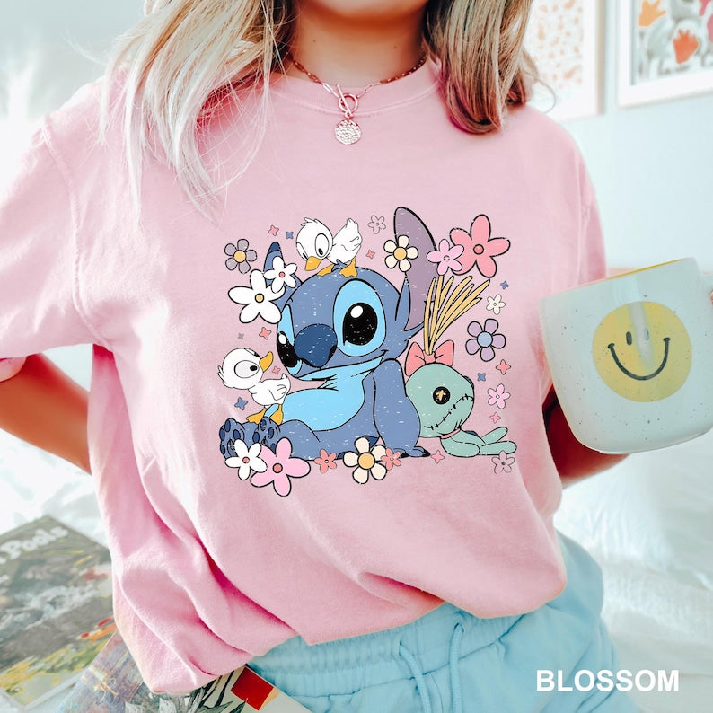 Stitch Floral Shirt, Comfort Colors Disney Lilo and Holiday product image 1