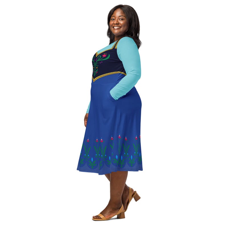 Anna Costume 2XS - 6XL Frozen Princess Pocket Dress Long Sleeve Knee Length Dance Party Plus Size Halloween Cosplay Bounding Cartoon Movie