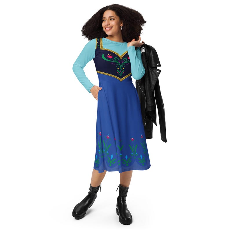 Anna Costume 2XS - 6XL Frozen Princess Pocket Dress Long Sleeve Knee Length Dance Party Plus Size Halloween Cosplay Bounding Cartoon Movie