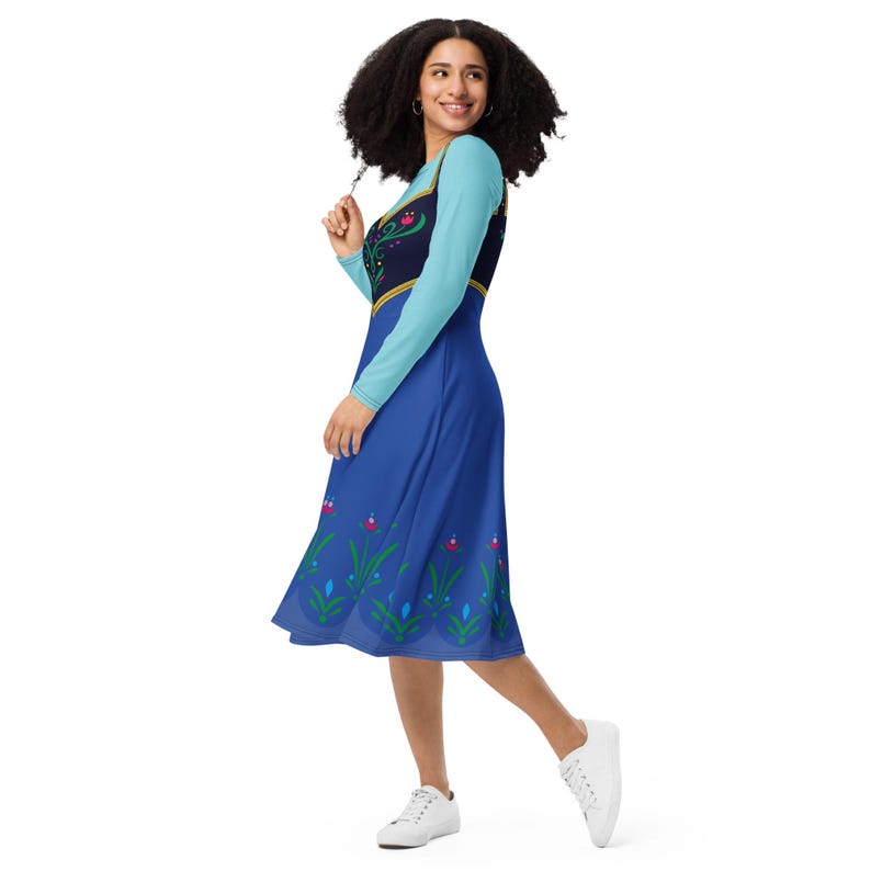 Anna Costume 2XS - 6XL Frozen Princess Pocket Dress Long Sleeve Knee Length Dance Party Plus Size Halloween Cosplay Bounding Cartoon Movie