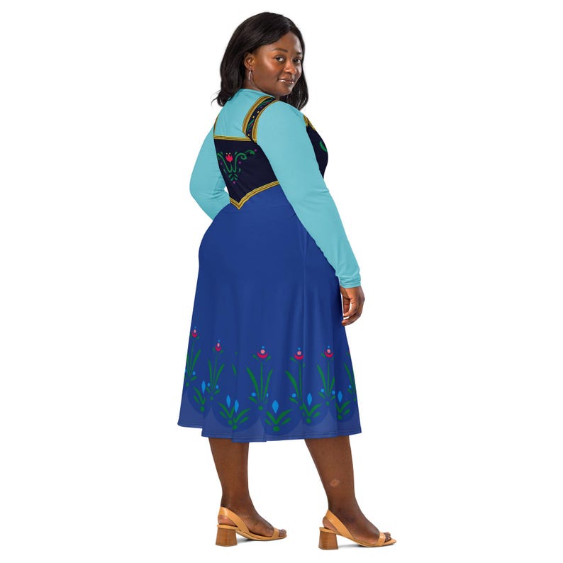 Anna Costume 2XS - 6XL Frozen Princess Pocket Dress Long Sleeve Knee Length Dance Party Plus Size Halloween Cosplay Bounding Cartoon Movie