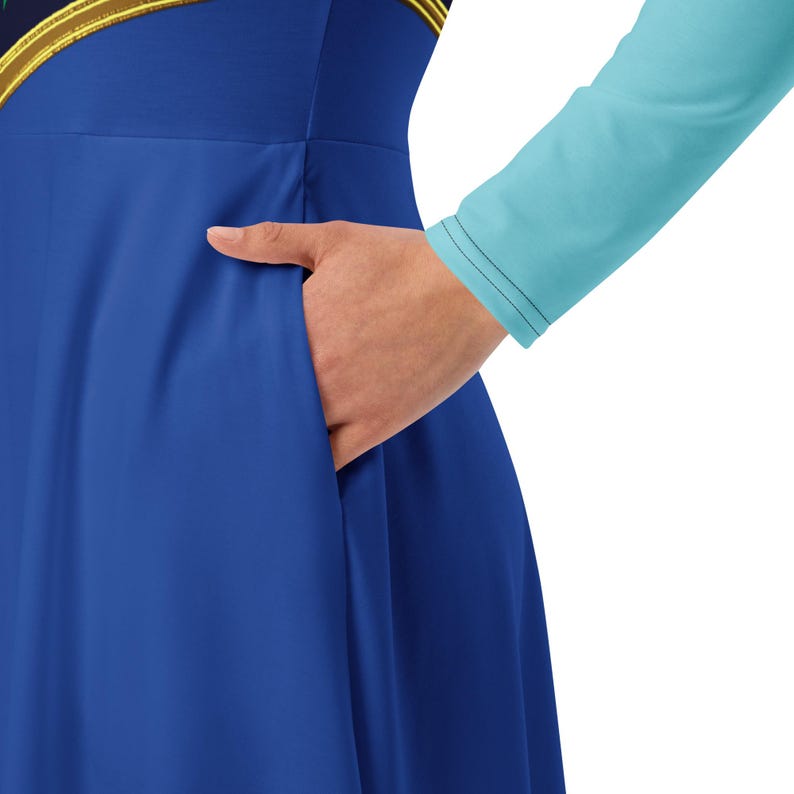 Anna Costume 2XS - 6XL Frozen Princess Pocket Dress Long Sleeve Knee Length Dance Party Plus Size Halloween Cosplay Bounding Cartoon Movie