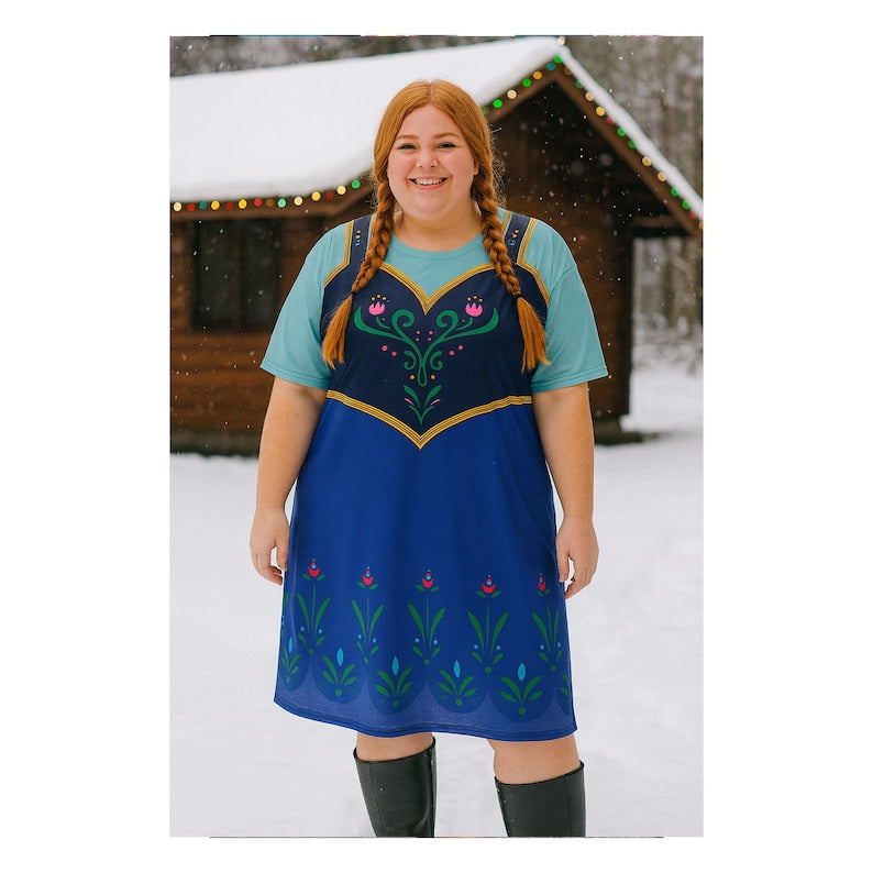 Anna Costume 2XS - 6XL Plus Size T-Shirt Dress Frozen Princess Halloween Cosplay Party Dance Party Oversize Halloween Cosplay Bounding Gift