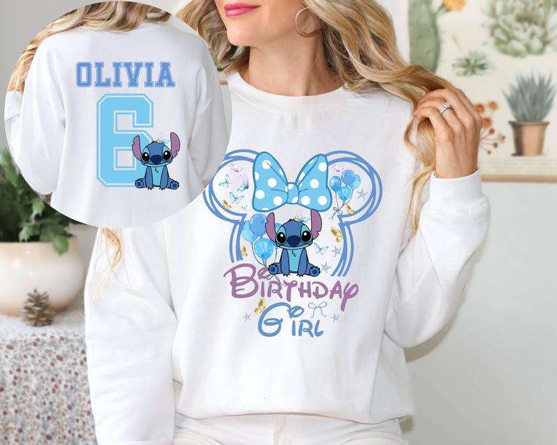 Custom Name Disney Minnie Stitch Birthday Girl Sweatshirt product image 5
