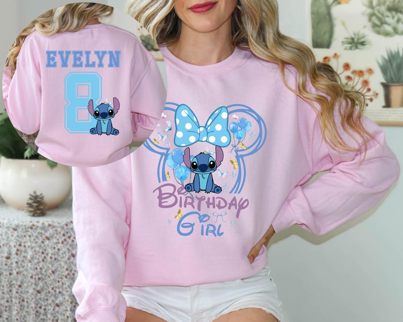 Custom Name Disney Minnie Stitch Birthday Girl Sweatshirt product image 4