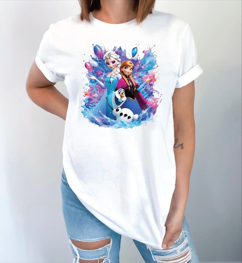 Frozen Elsa Anna Olaf DTF Transfer, Disney Inspired Kids Shirt Print, Ready to Press Heat Transfer, Cartoon Character DTF, DIY Tee Design