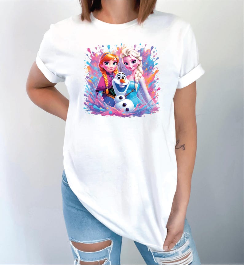Frozen Elsa Anna Olaf DTF, Disney Inspired Kids Shirt Print product image 4
