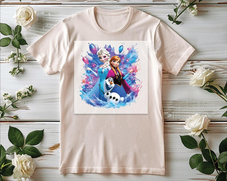 Frozen Elsa Anna Olaf DTF Transfer, Disney Inspired Kids Shirt Print, Ready to Press Heat Transfer, Cartoon Character DTF, DIY Tee Design