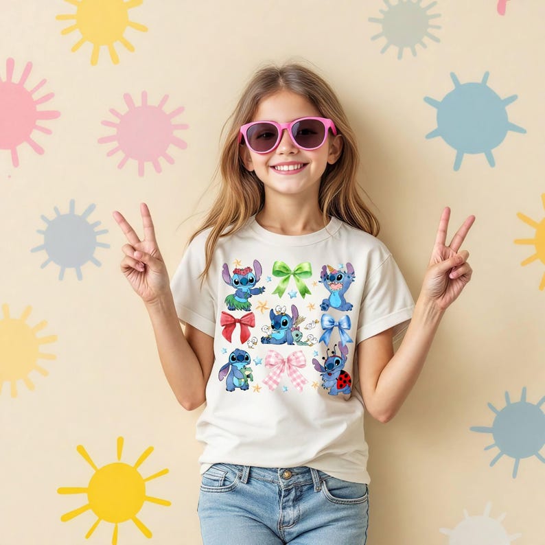 Stitch Coquette Bow Shirt Girls | Lilo and Birthday Gift product image 2