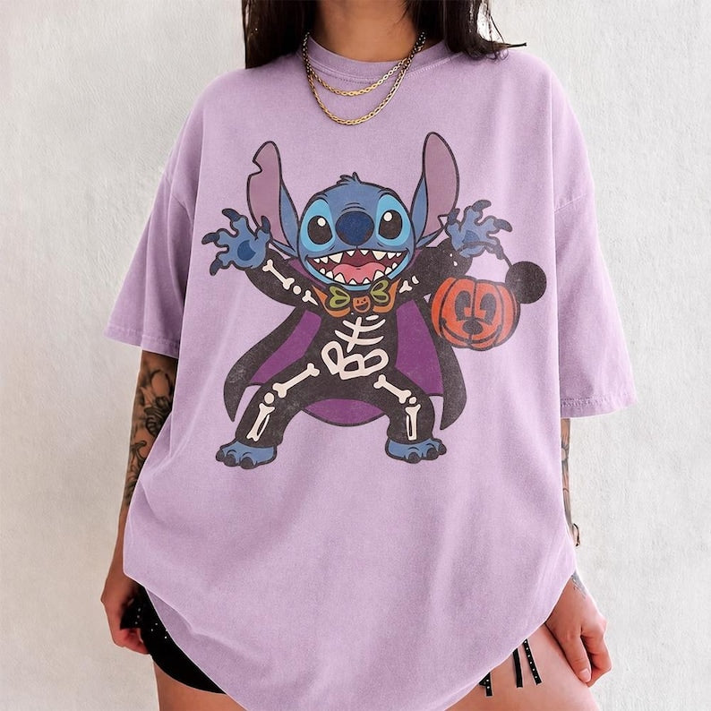 Stitch Skeleton Vampire Costume T-Shirt, Spooky Lilo product image 1