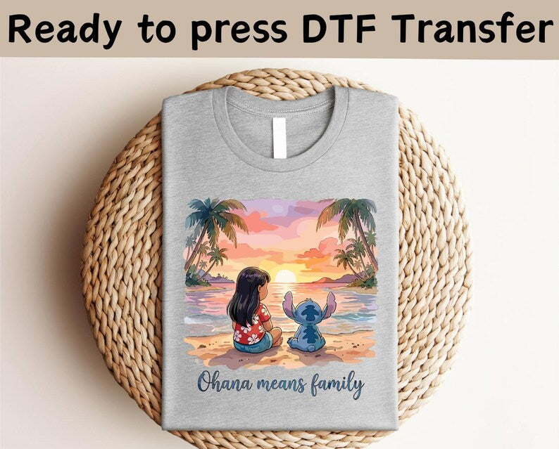 Disney Stitch Ohana DTF Transfer, Lilo and Stitch