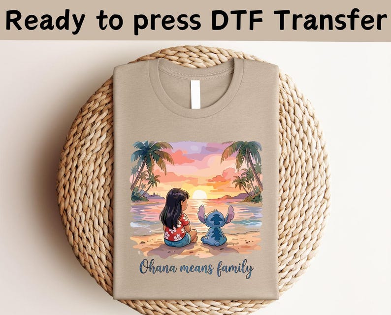 Disney Stitch Ohana DTF Transfer, Lilo and Stitch