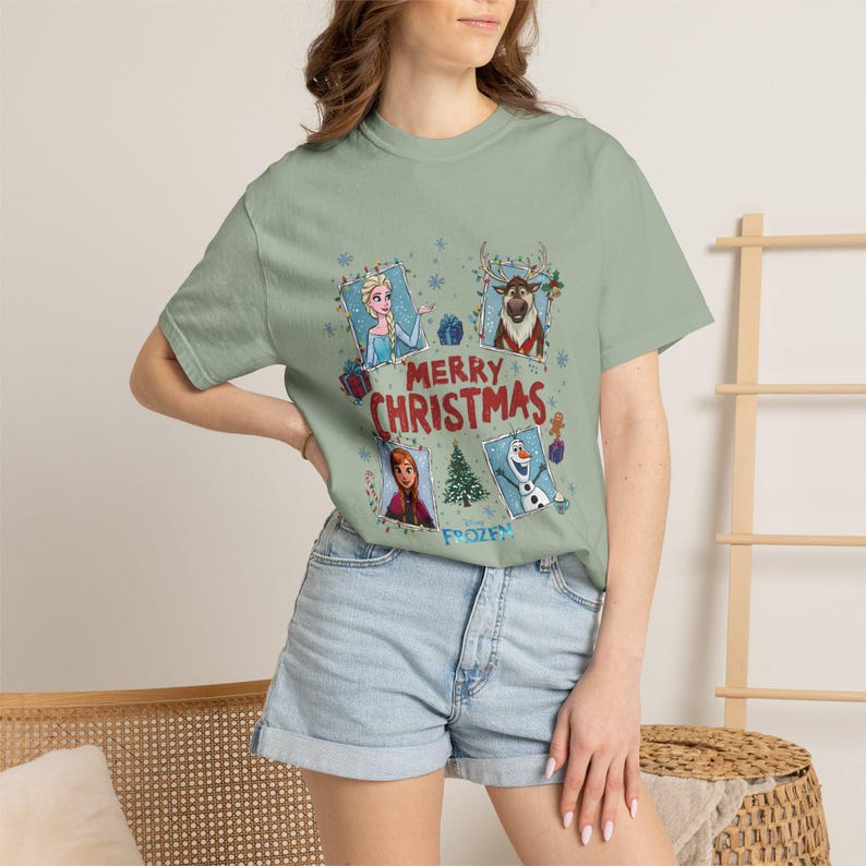 Frozen Christmas Comfort Colors Shirt, Elsa Anna Olaf product image 6