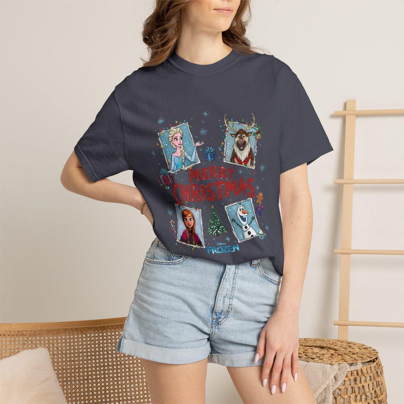 Frozen Christmas Comfort Colors Shirt, Elsa Anna Olaf product image 14
