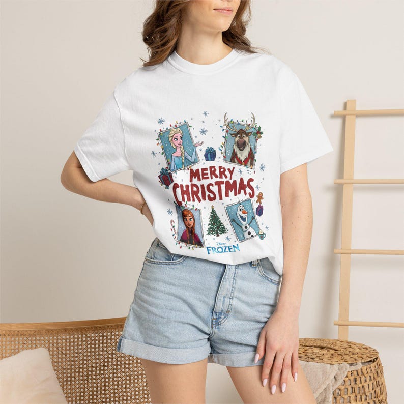 Frozen Christmas Comfort Colors Shirt, Elsa Anna Olaf product image 1