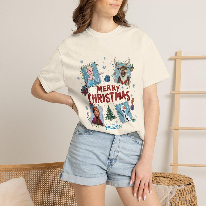 Frozen Christmas Comfort Colors Shirt, Elsa Anna Olaf product image 2