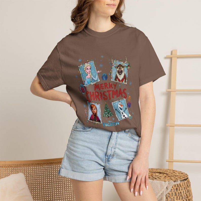 Frozen Christmas Comfort Colors Shirt, Elsa Anna Olaf product image 3