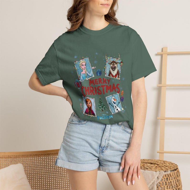 Frozen Christmas Comfort Colors Shirt, Elsa Anna Olaf product image 11