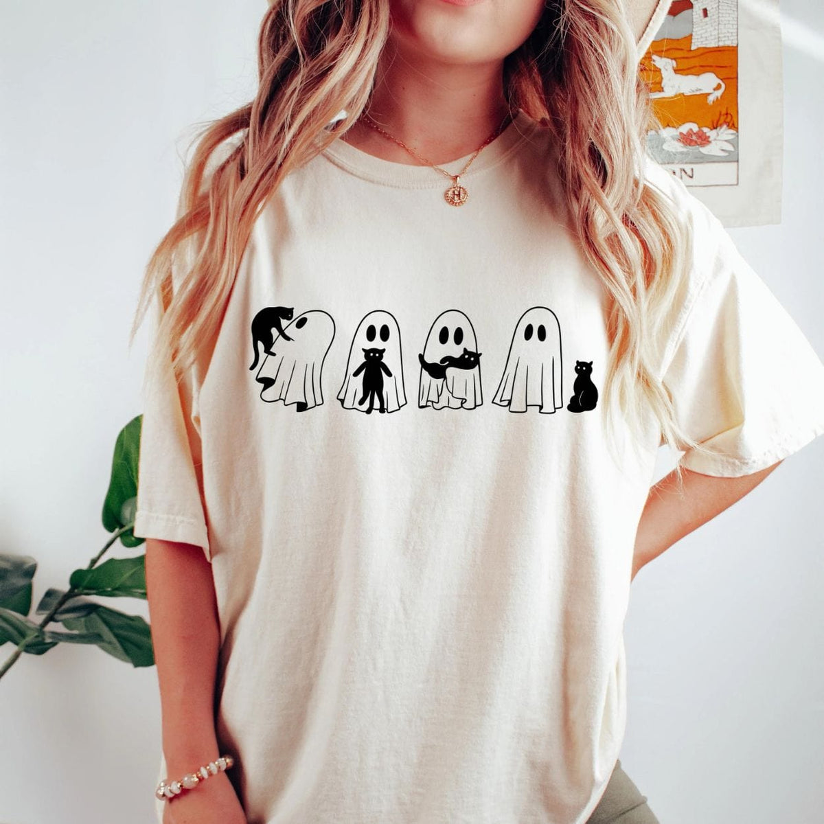Black Cat & Ghost Funny Halloween Shirt product image 2