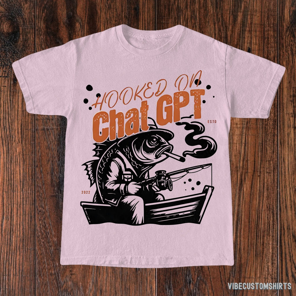 Hooked On Chat GPT Funny Shirt, Vintage Fishing T-Shirt, Ai product image 4