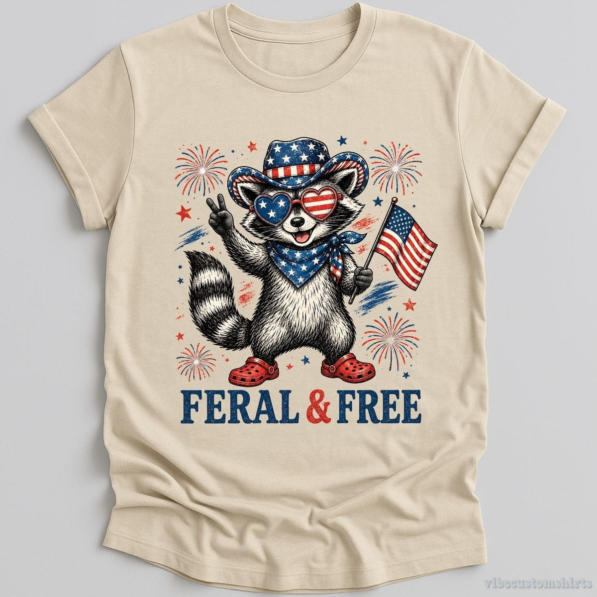 Feral And Free Funny Patriotic Raccoon Shirt product image 1