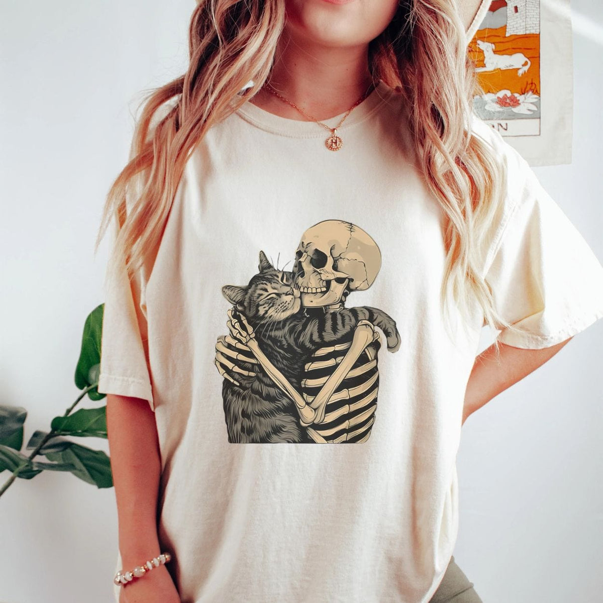 Skeleton Hugging Cat Halloween Meme Shirt product image 4