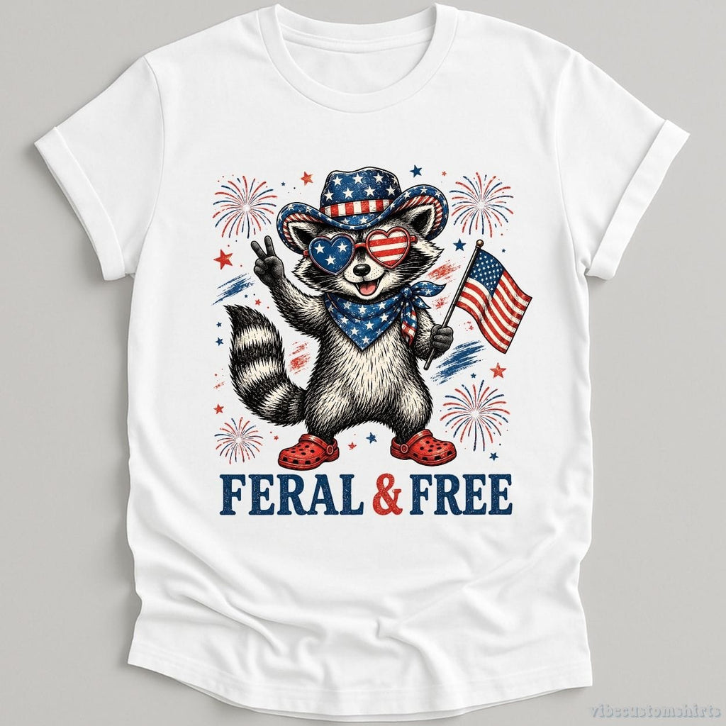 Feral And Free Funny Patriotic Raccoon Shirt product image 3