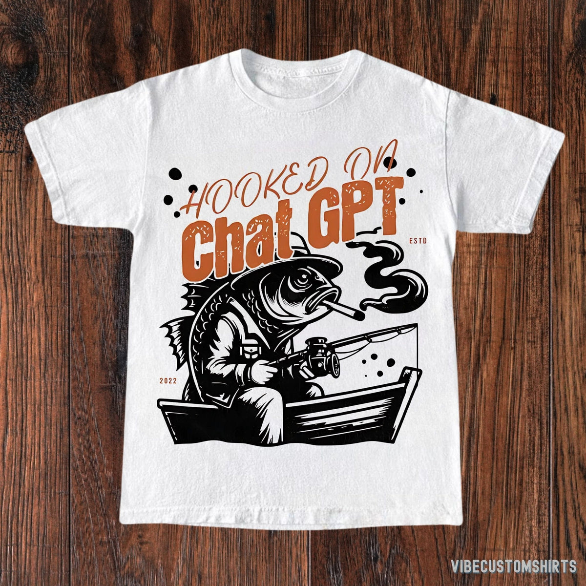Hooked On Chat GPT Funny Shirt, Vintage Fishing T-Shirt, Ai product image 2